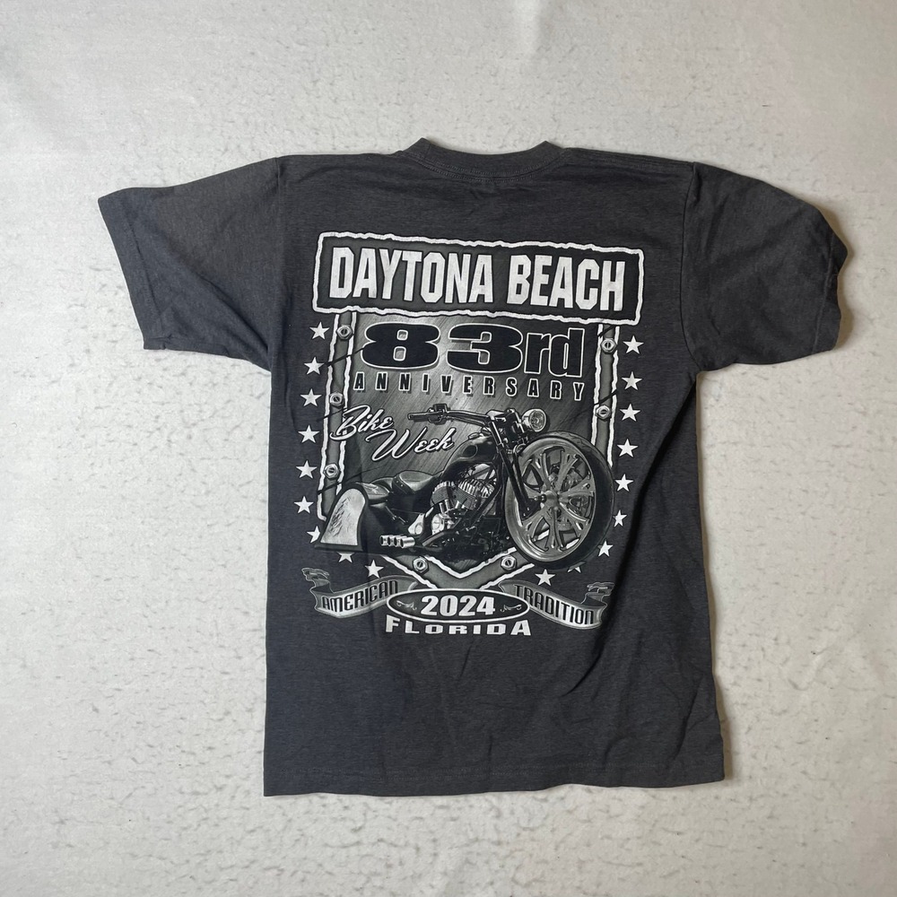 Daytona Beach Bike Week 2024 83rd Anniversary T-Shirt Mens Small Gray Motorcycle